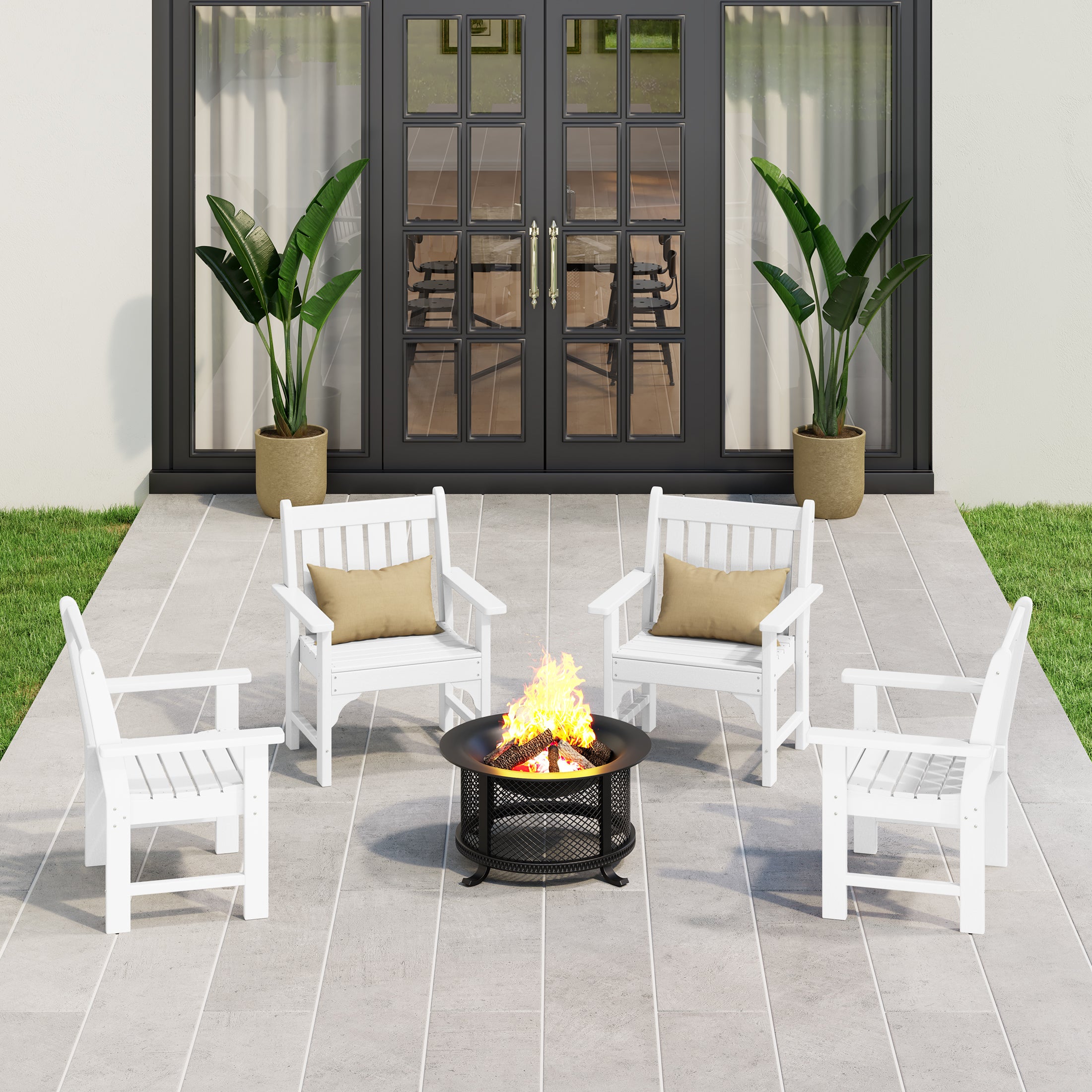 Malibu Outdoor Patio HDPE Adirondack Dining Arm Chairs (Set of 4)