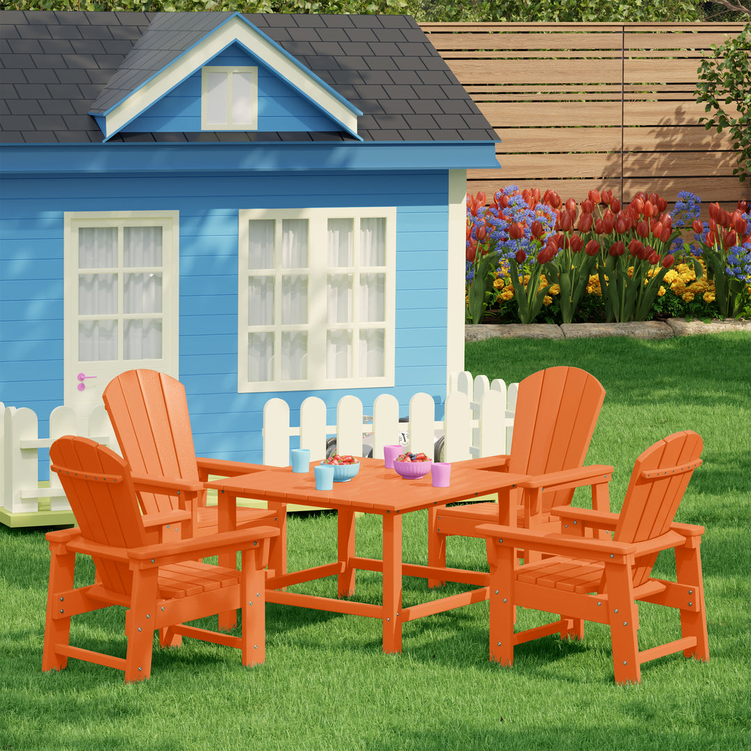 Malibu Kids 5-Piece HDPE Outdoor Square Patio Dining Table and Chairs Set