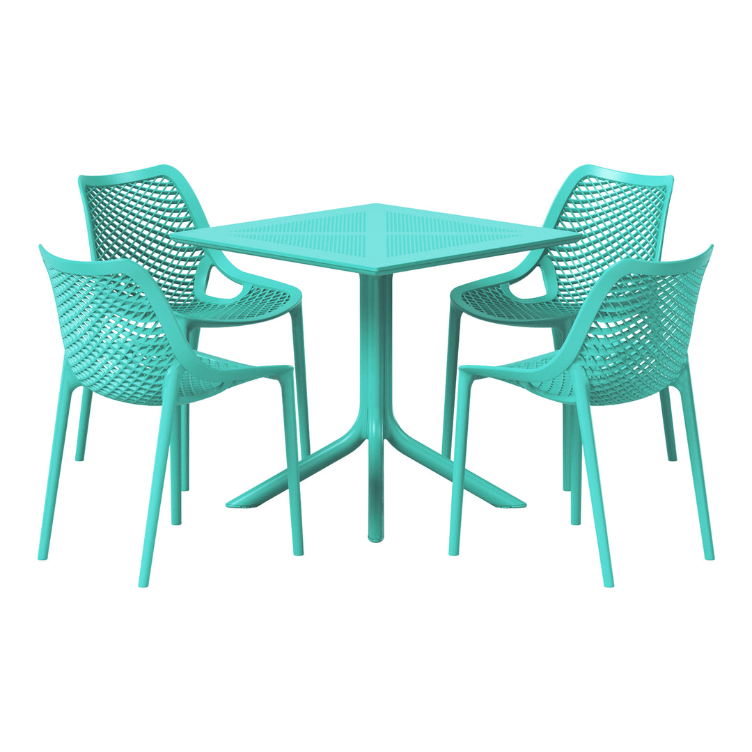 Playa 5-Piece Modern Square Patio Dining Table Set with Stackable Patio Dining Chairs