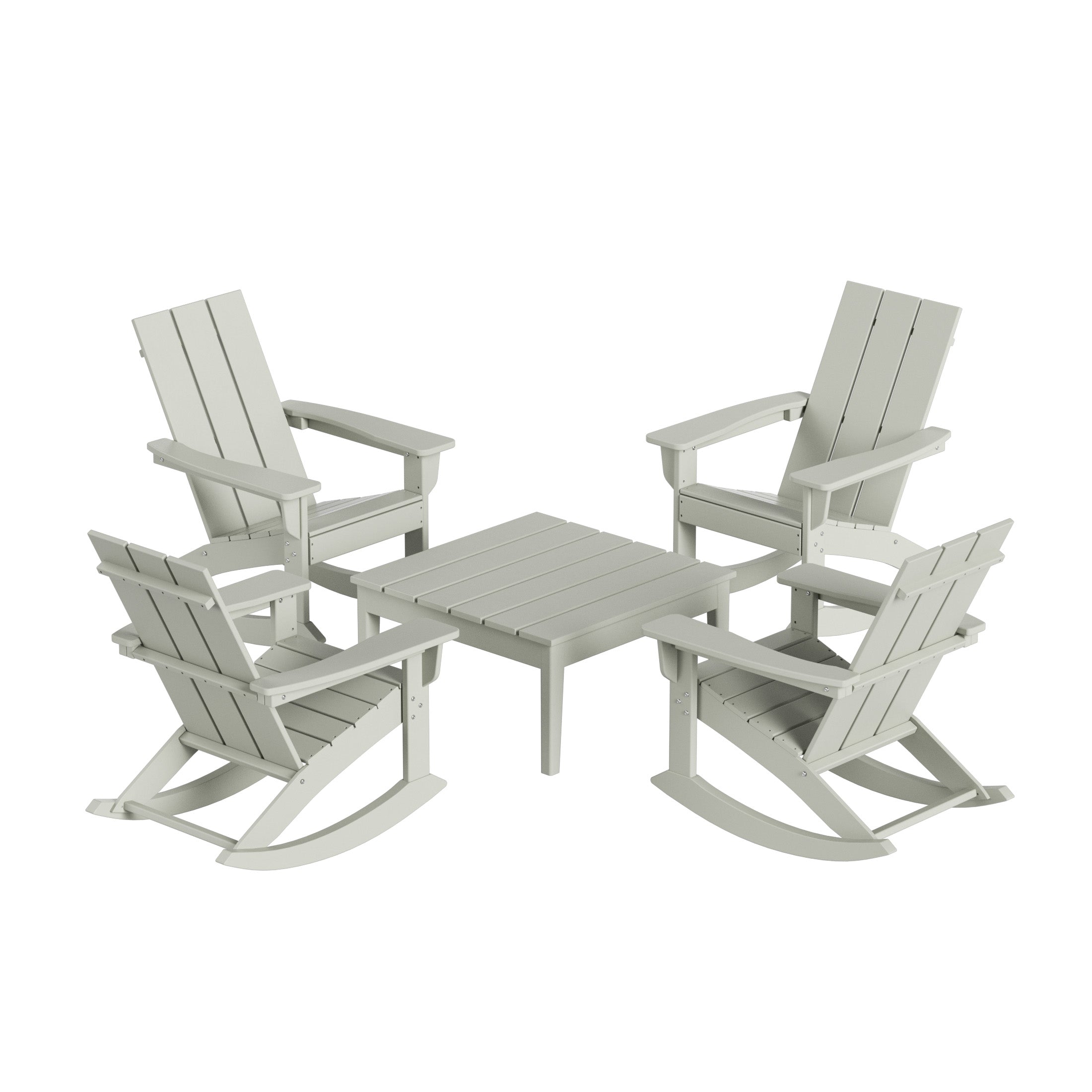 Ashore 5-Piece Set Modern Plastic Outdoor Rocking Chairs with Square Side Table