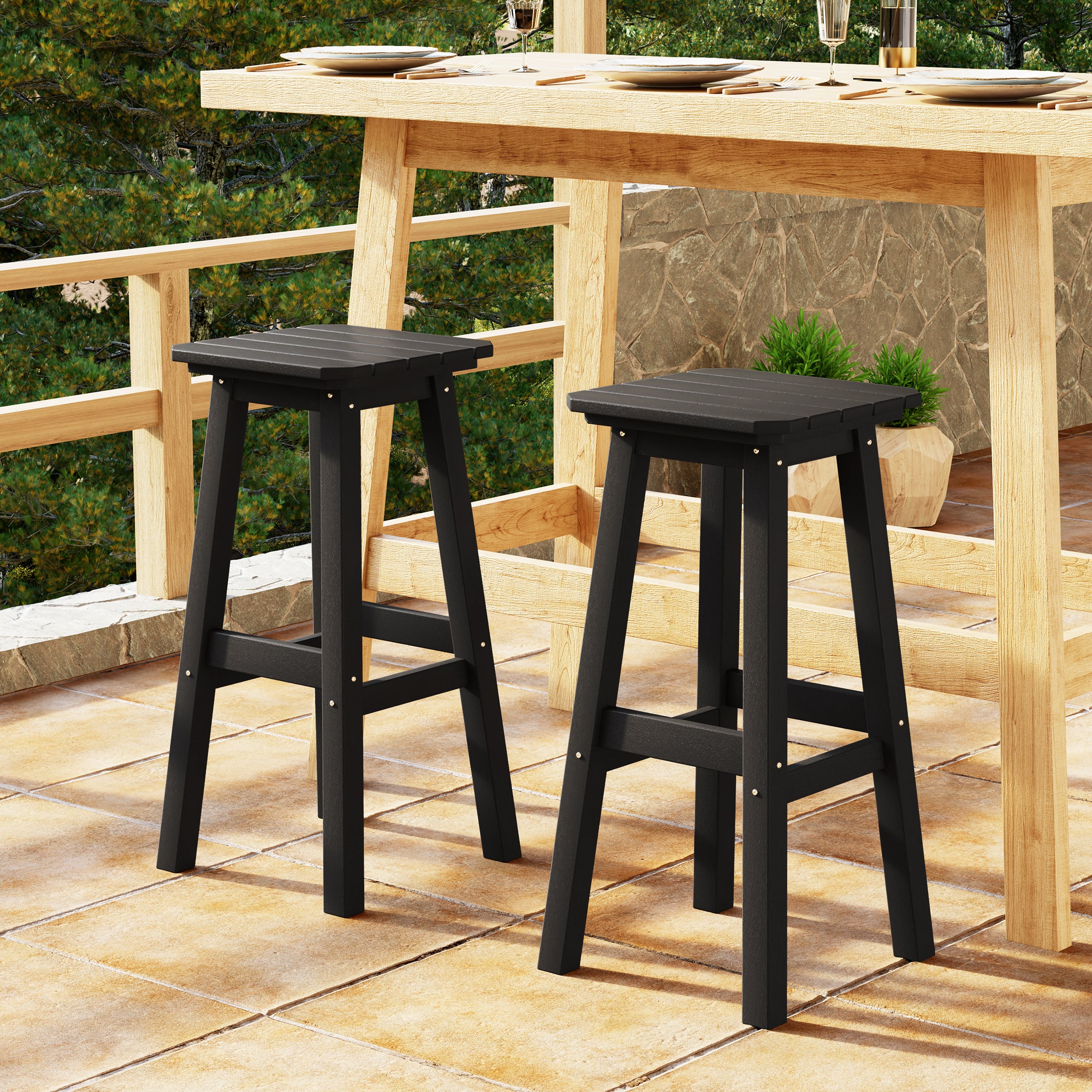 Malibu 29" HDPE Outdoor Patio Square Bar Stools (Set of 2)