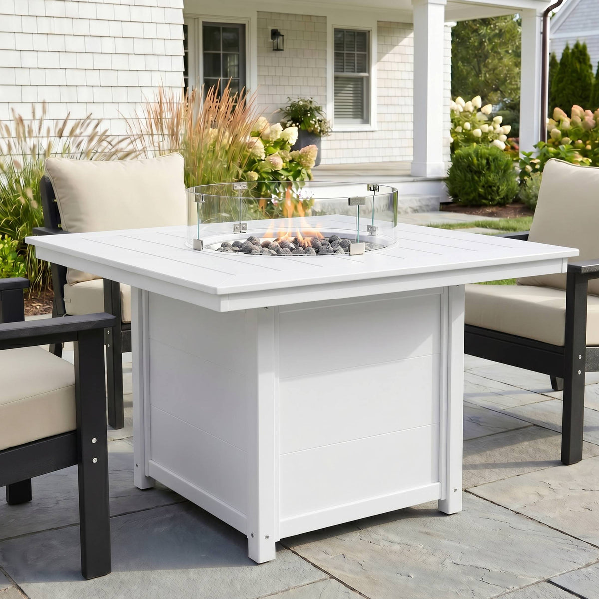 Helios Modern Outdoor Patio Propane 42" Square Fire Pit Table