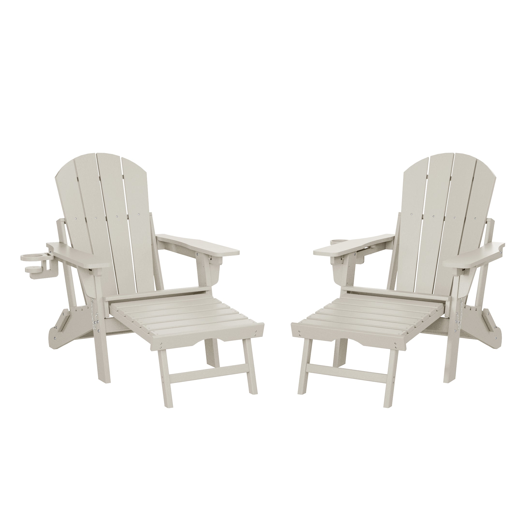 Malibu Folding Adjustable Adirondack Chair with Retractable Ottoman and Cup Holder (Set of 2)