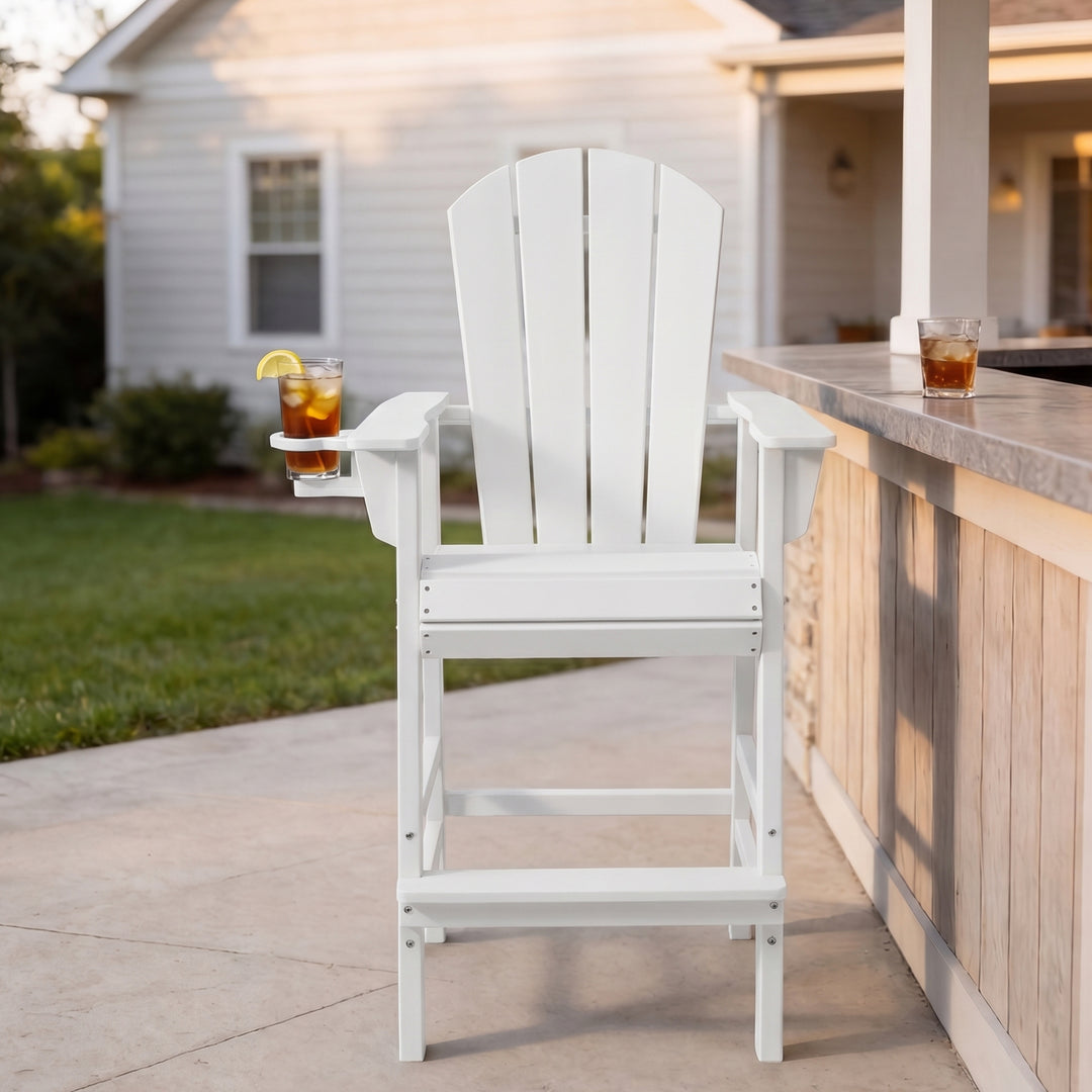 Malibu Outdoor HDPE Tall Adirondack Bar Height Chair With Cup Holder