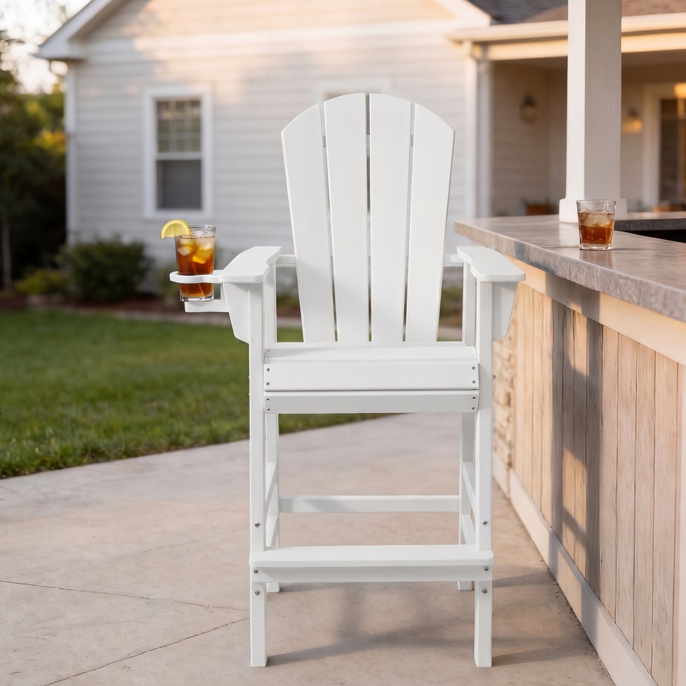 Malibu Outdoor HDPE Tall Adirondack Bar Height Chair With Cup Holder