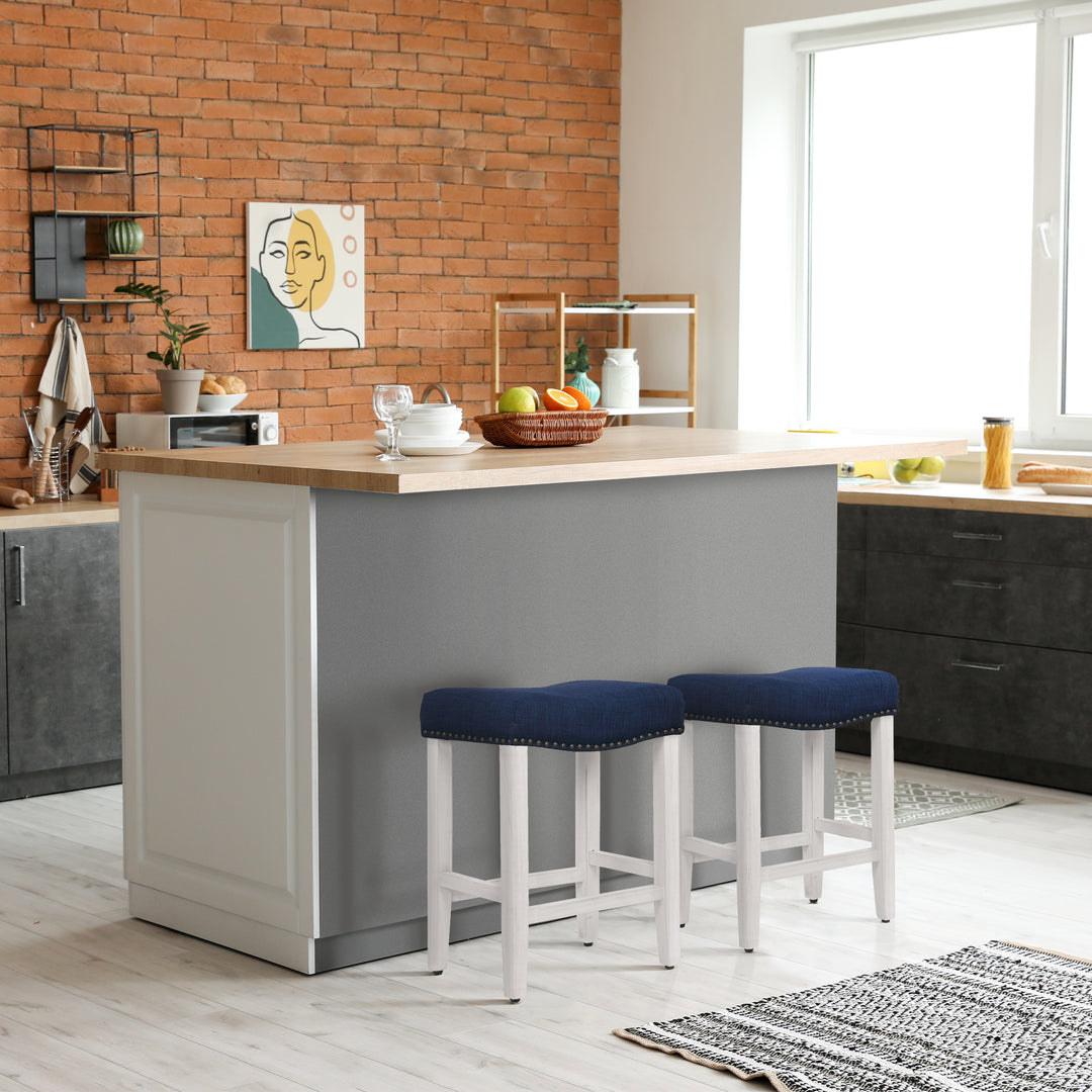 Lenox 24" upholstered nail head bar counter stools with Antique White color legs (2 piece set)