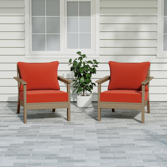 Avalon Outdoor Modern HDPE Patio Club Chairs with Deep Seat Cushions (Set of 2)