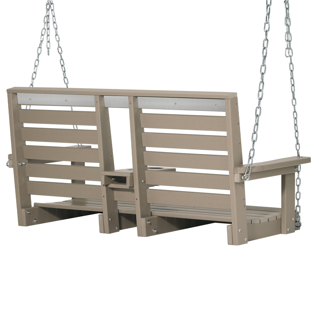 St Charles Outdoor HDPE 54" Front Hanging Porch Swing Bench With Cupholders
