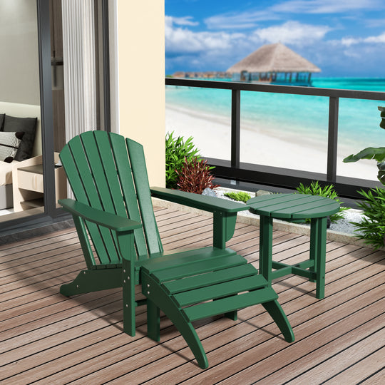 Dylan Outdoor Adirondack Chair With Ottoman And Side Table 3-Piece Set