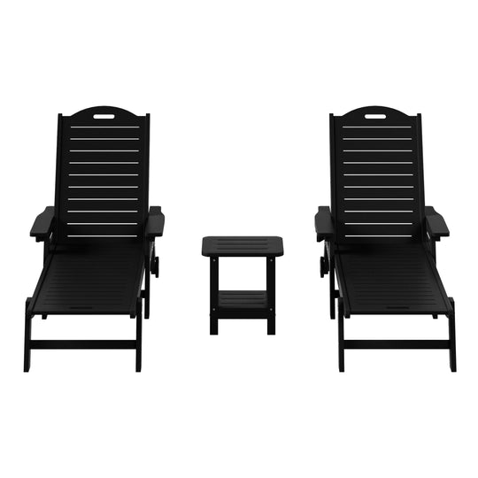 Aruba 3-Piece Outdoor Patio Chaise Lounge Chair with Wheels & Cup Holder with Patio Side Table