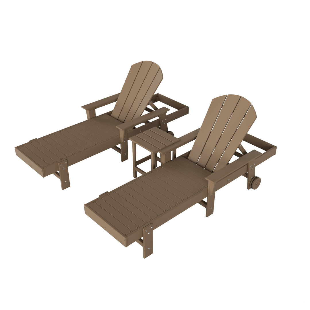 Malibu 3 Piece Adirondack Reclining Chaise Lounge With Arms & Wheels