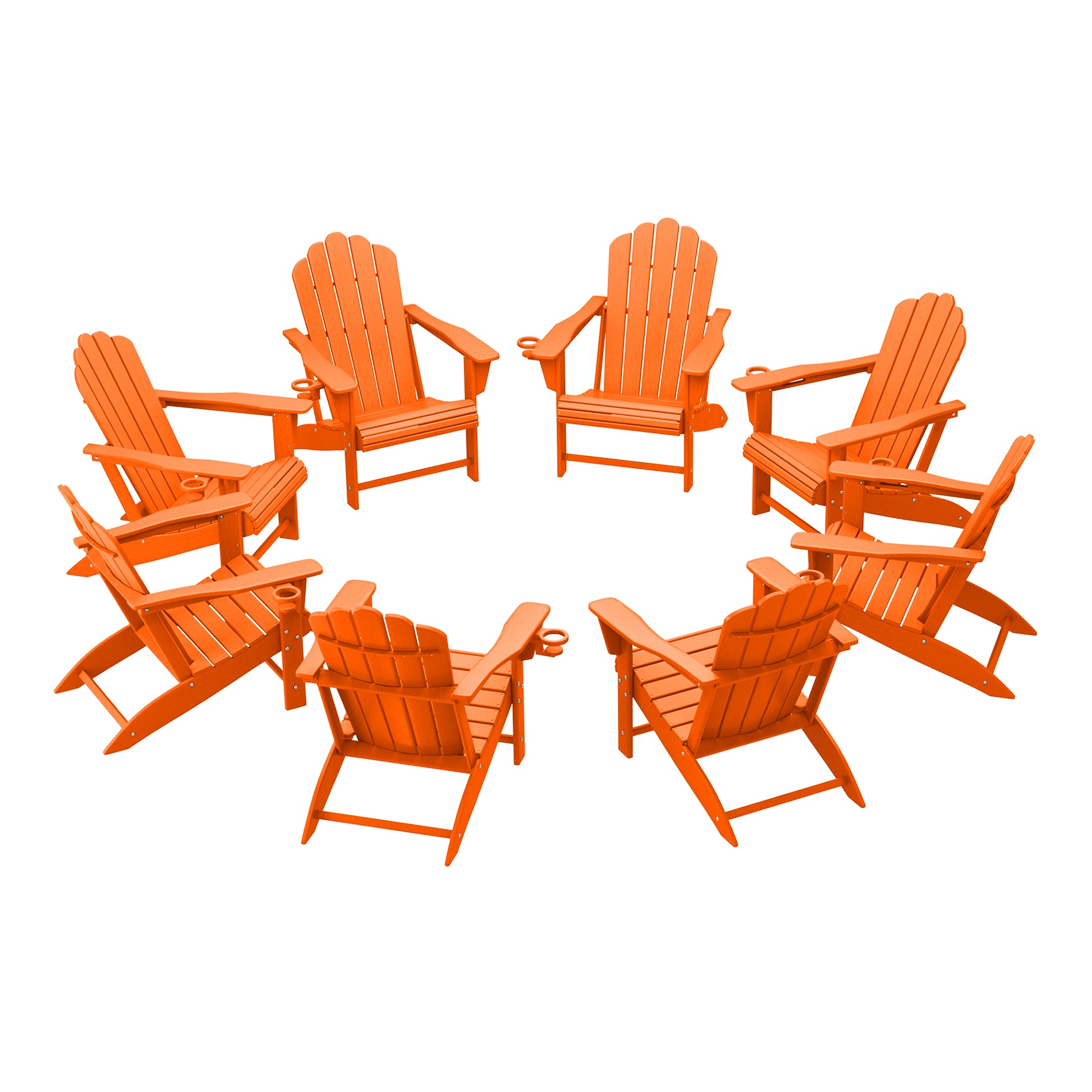 Highland Outdoor Patio HDPE Adirondack Chairs With Cup Holders (Set of 8)