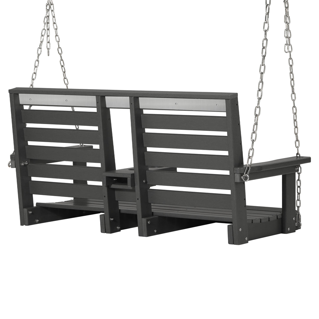 St Charles Outdoor HDPE 54" Front Hanging Porch Swing Bench With Cupholders