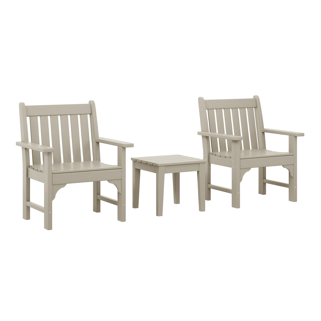Malibu Outdoor Patio 3-Piece HDPE Adirondack Garden Chairs with Square Adirondack Side Table Set
