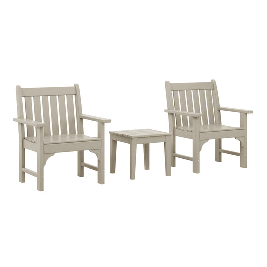 Malibu Outdoor Patio 3-Piece HDPE Adirondack Garden Chairs with Square Adirondack Side Table Set