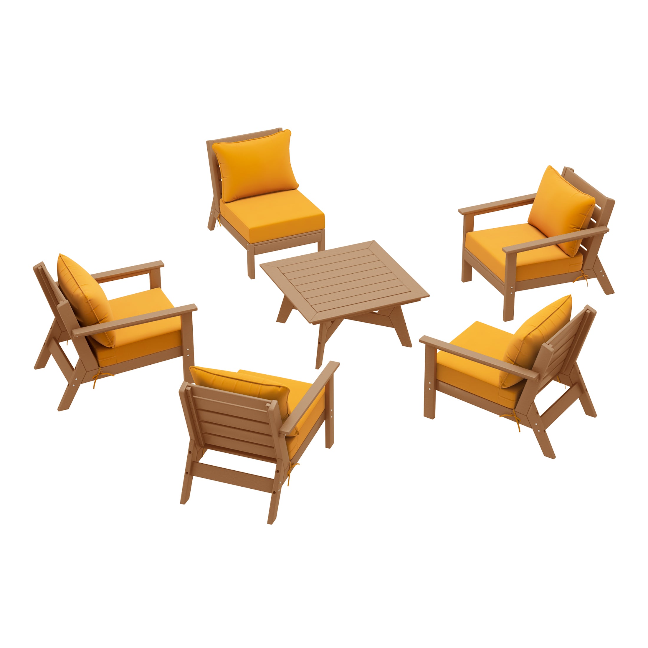 Avalon Outdoor 6-Piece Modular Sectional Patio Furniture Sofa Set in Teak Color Frame