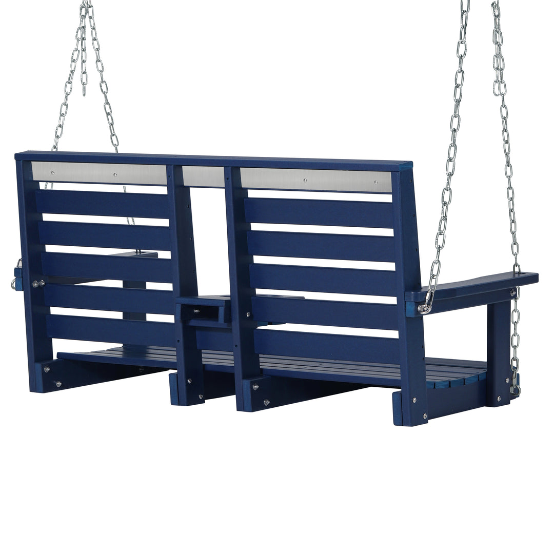 St Charles Outdoor HDPE 54" Front Hanging Porch Swing Bench With Cupholders