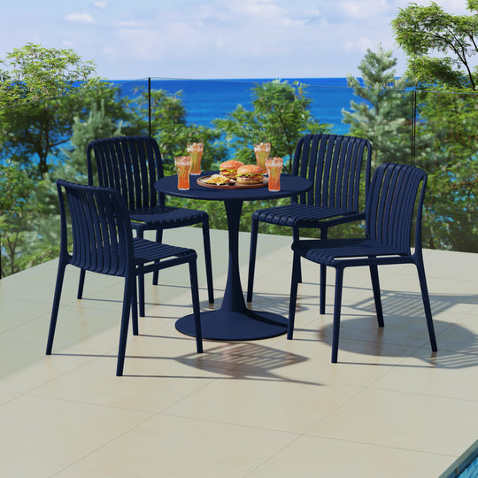 Playa 5-Piece Outdoor Metal Dining Table Set And Stackable Resin Patio Chairs