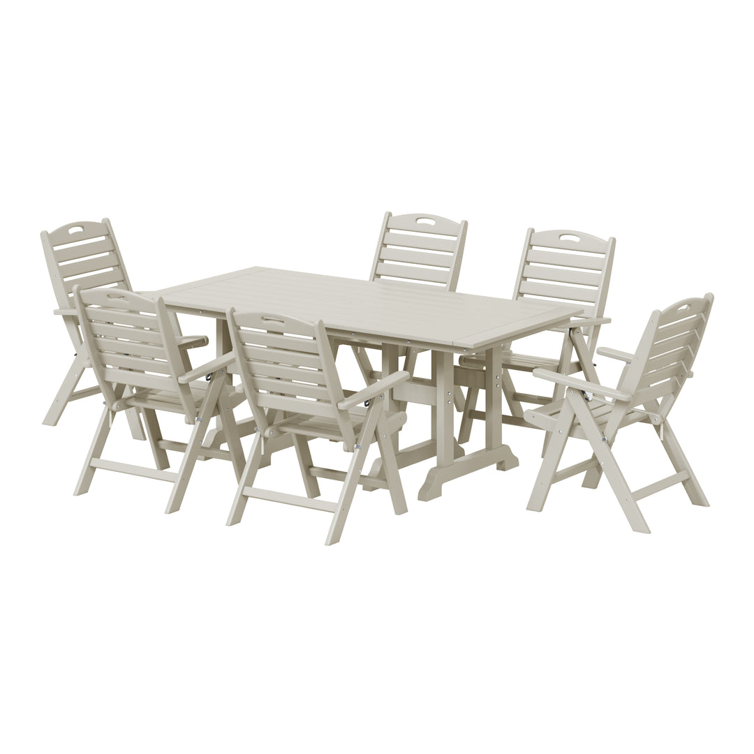 Malibu 7-Piece HDPE Rectangular Patio Dining Table Set with Foldable Chairs