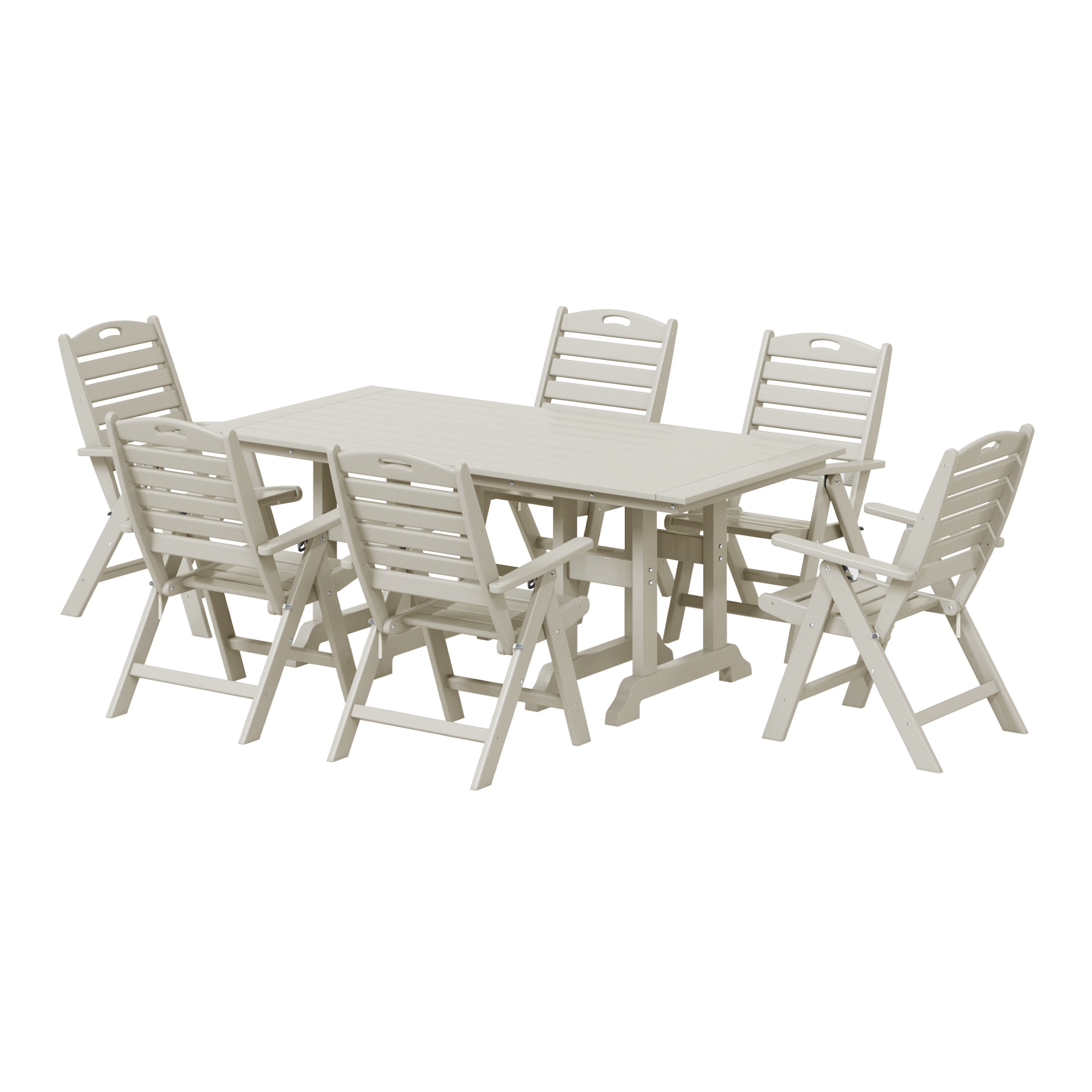 Malibu 7-Piece HDPE Rectangular Patio Dining Table Set with Foldable Chairs