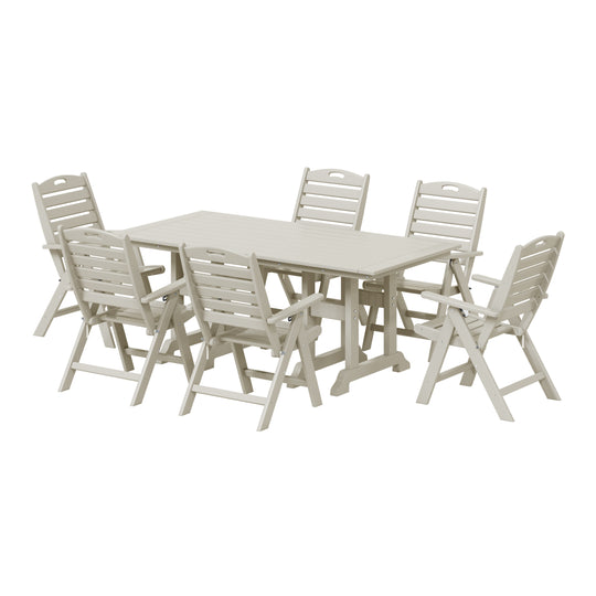 Malibu 7-Piece HDPE Rectangular Patio Dining Table Set with Foldable Chairs