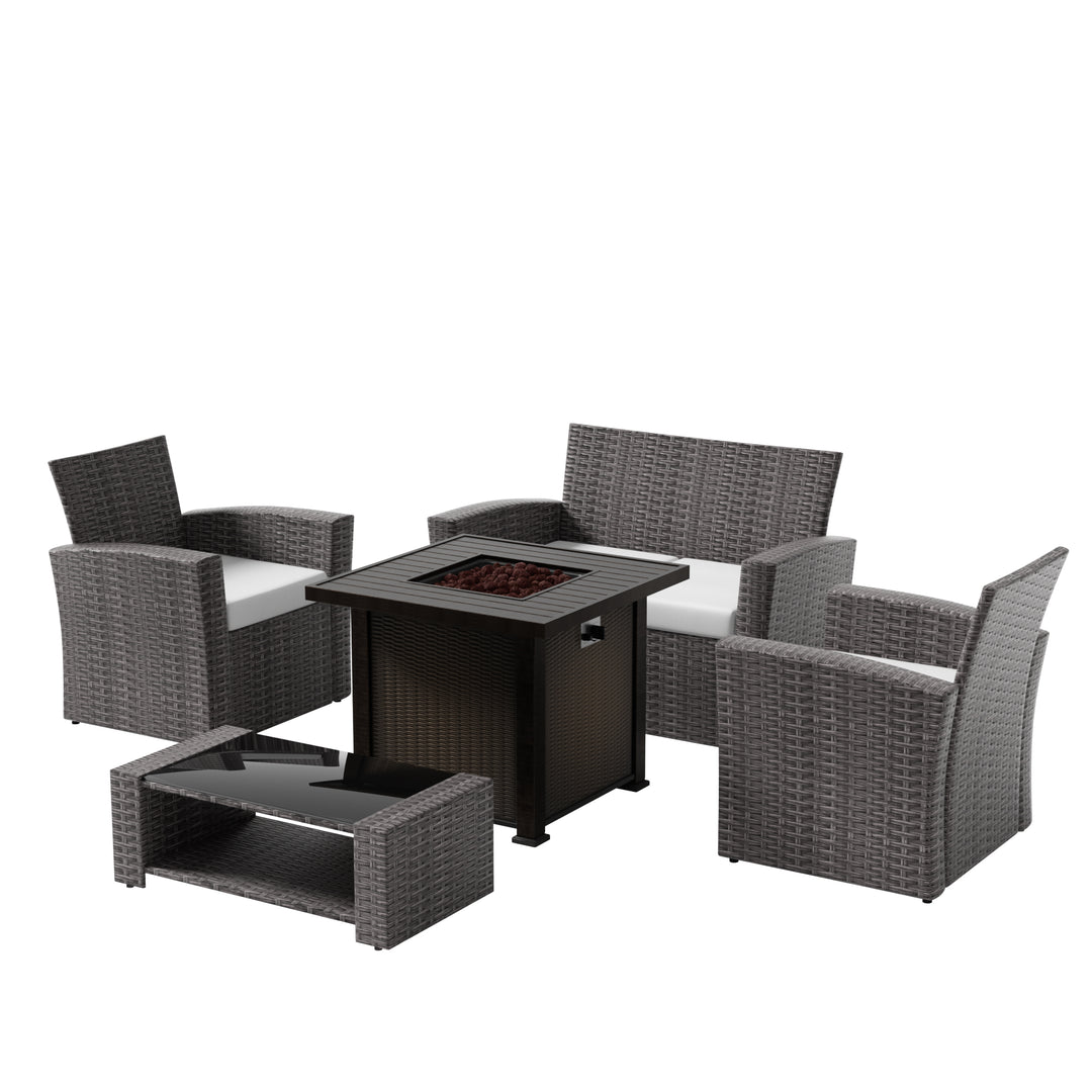 Coastal 4-Piece Gray Outdoor Patio Conversation Sofa Set with Square Fire Pit Table