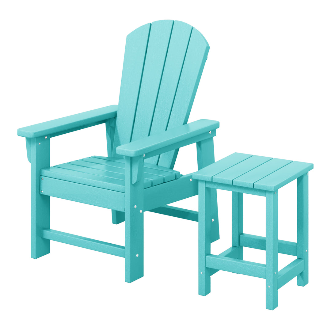 Malibu 2-Piece Kids Outdoor HDPE Adirondack Chair With Square Side Table Set