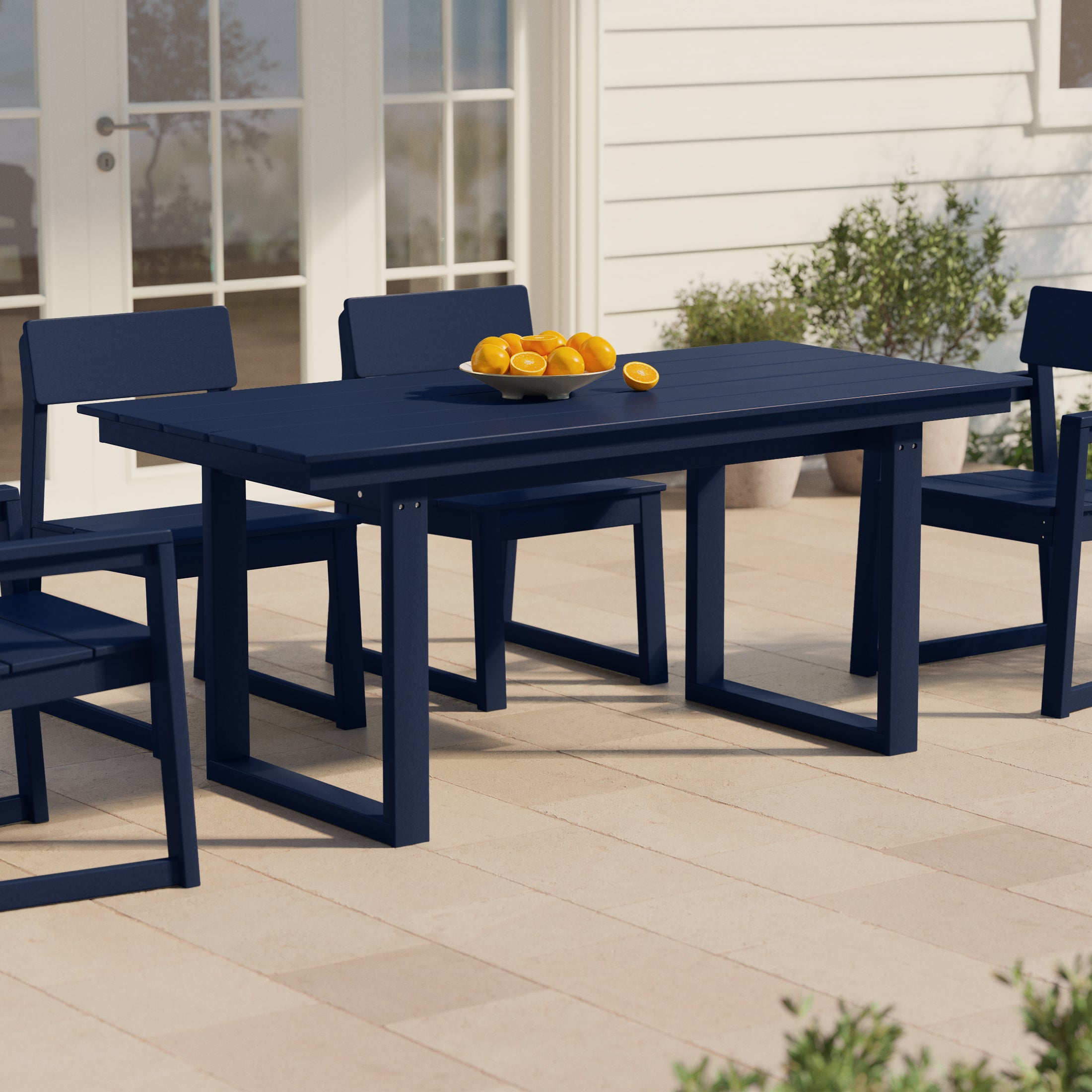 Paloma 68" Outdoor HDPE Modern Rectangular Patio Dining Table With Umbrella Hole