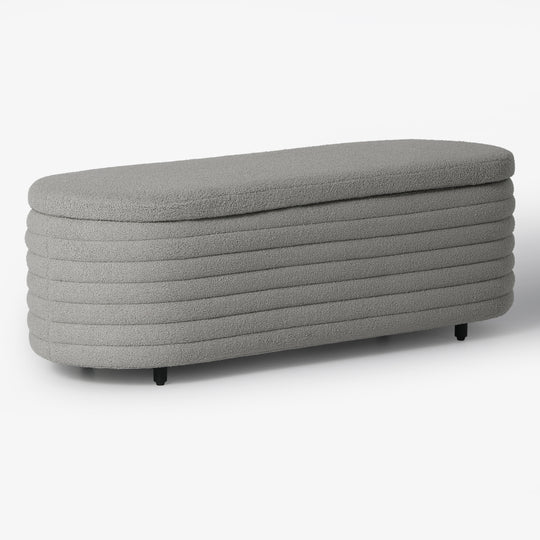 Alexandria 54" Wide Mid-Century Modern Upholstered Teddy Sherpa Tufted Oval Storage Ottoman Bench