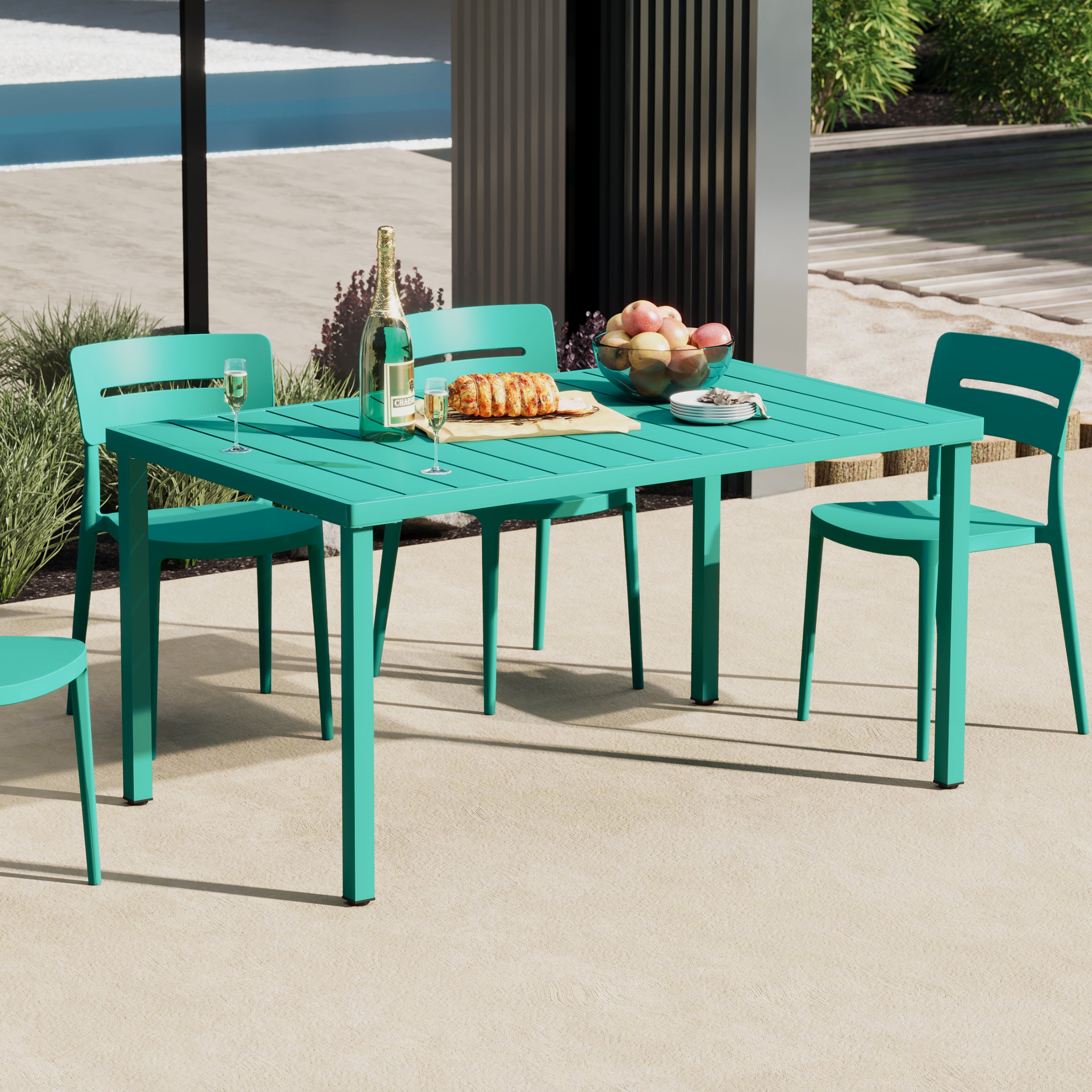 Playa 59" Iron Metal Outdoor Rectangular Patio Dining Table For 6