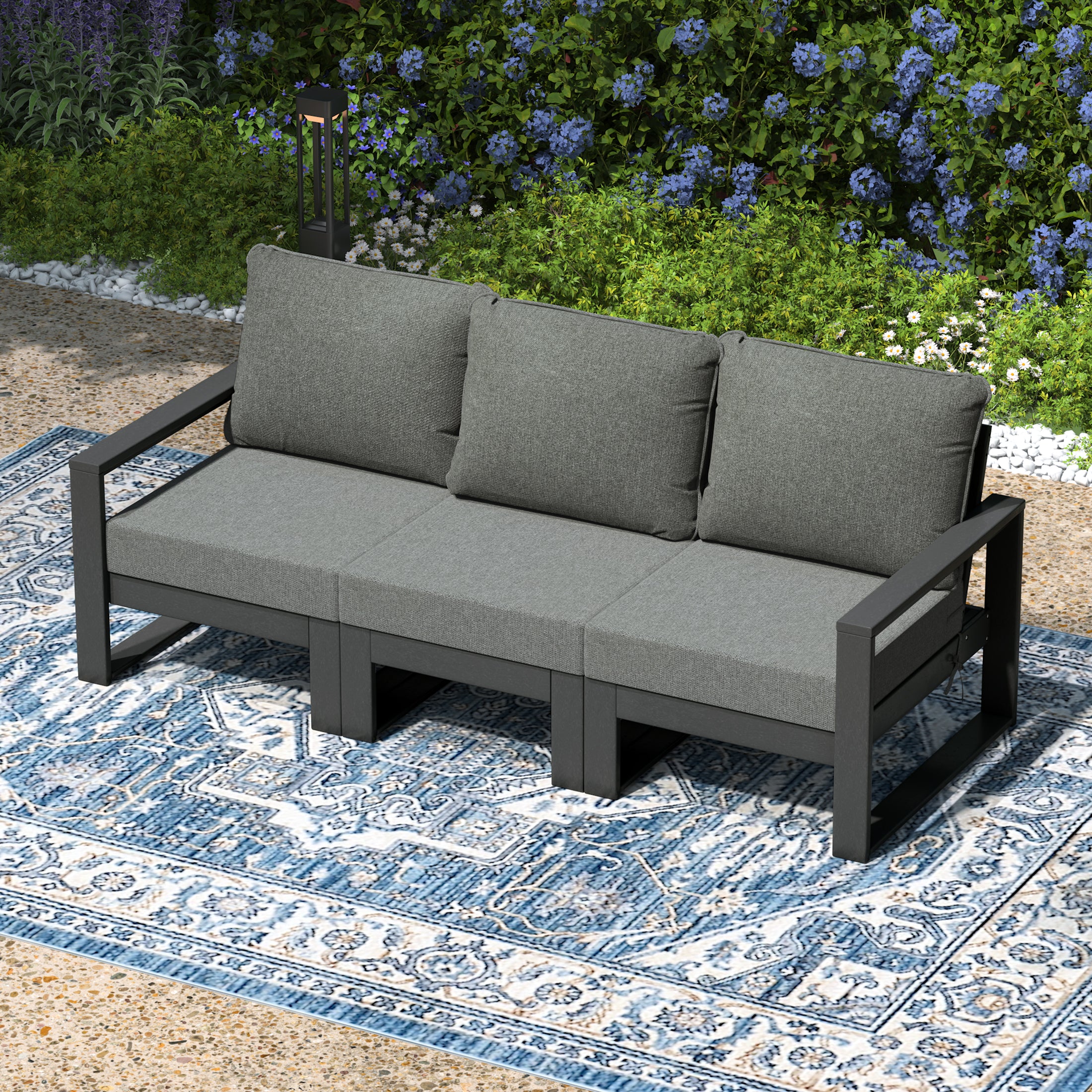 Montara Outdoor HDPE All-Weather Modern Deep Seating Patio Sofa with Waterproof Cushions