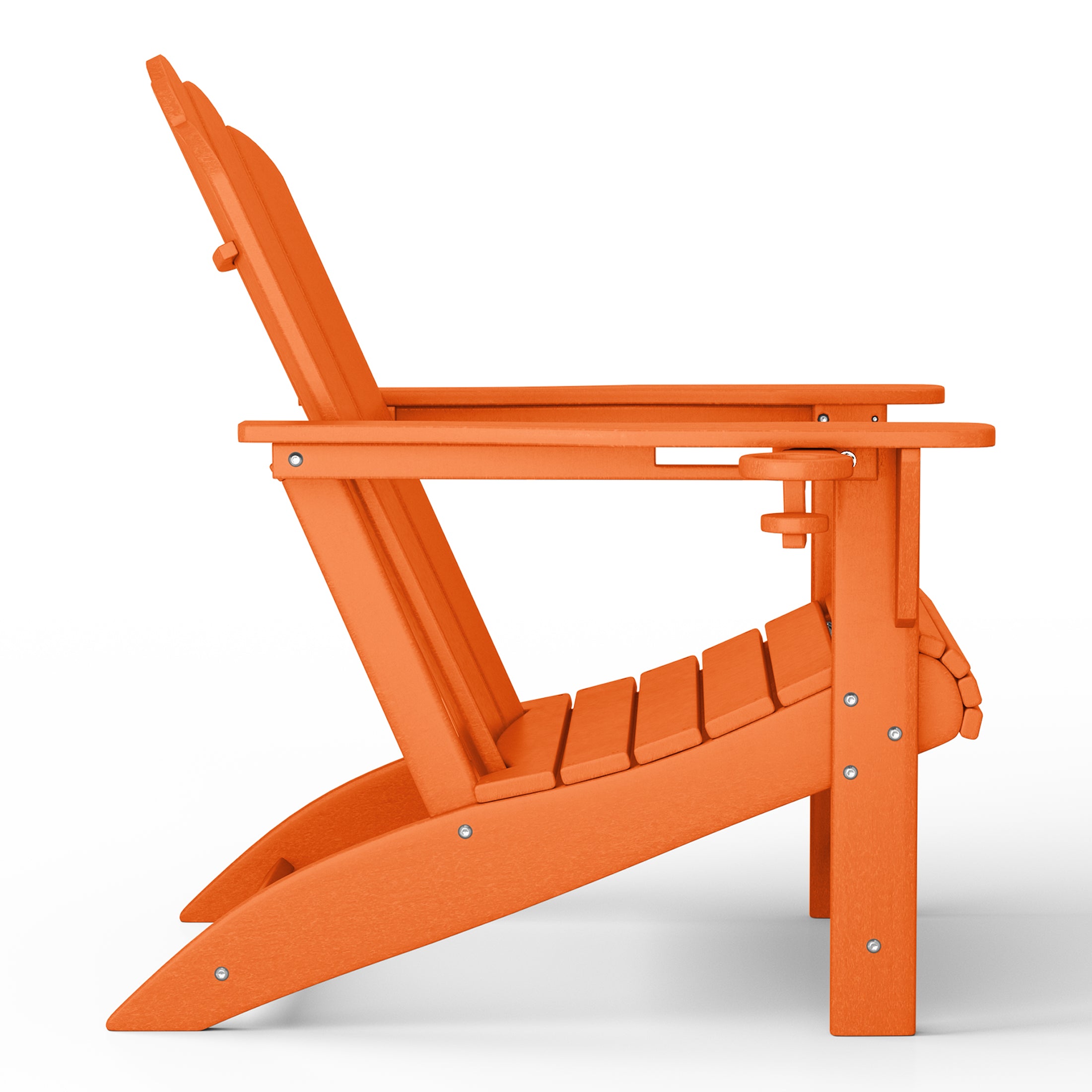 Highland 4-Piece Outdoor Patio HDPE Adirondack Chairs With Ottomans and Cup Holder Set