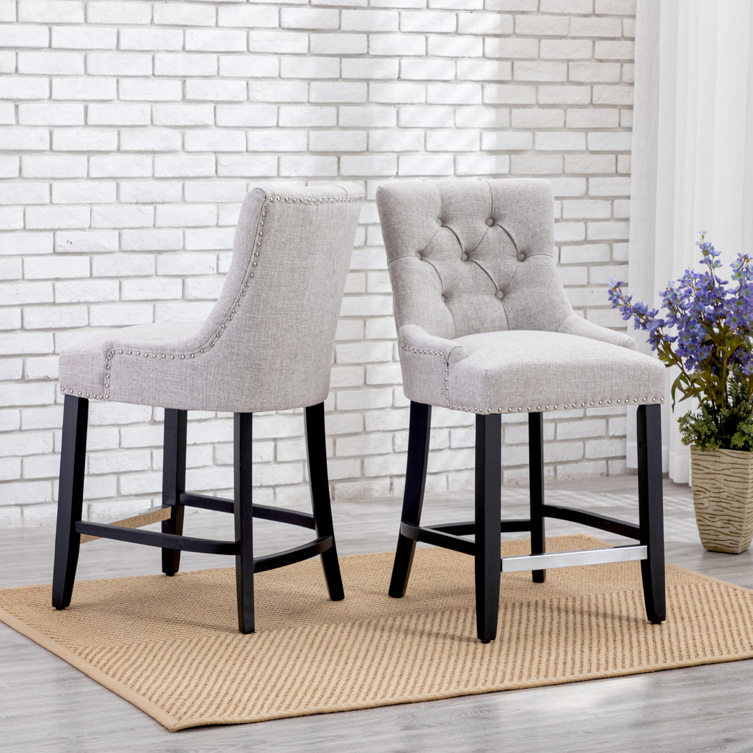 Hayes 24" Upholstered Tufted Wood Counter Stool (Set of 2), Black