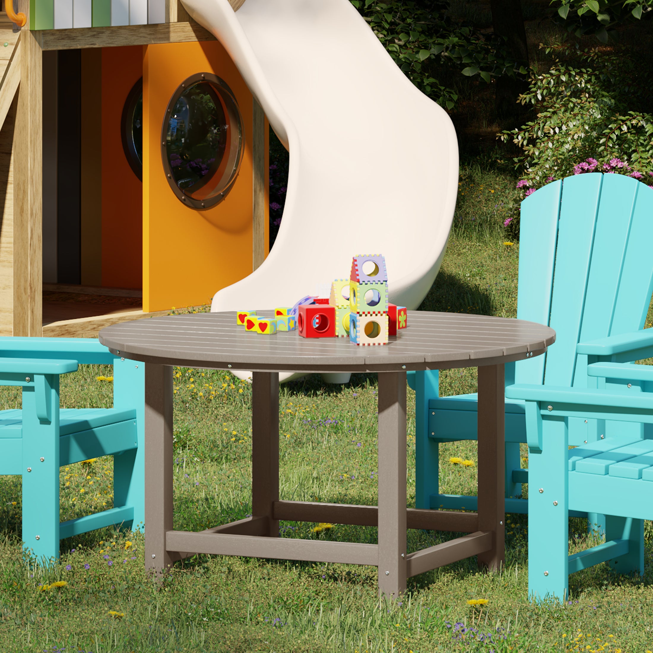 Malibu Kids Outdoor Patio Furniture HDPE 38" Wide Round Dining Table