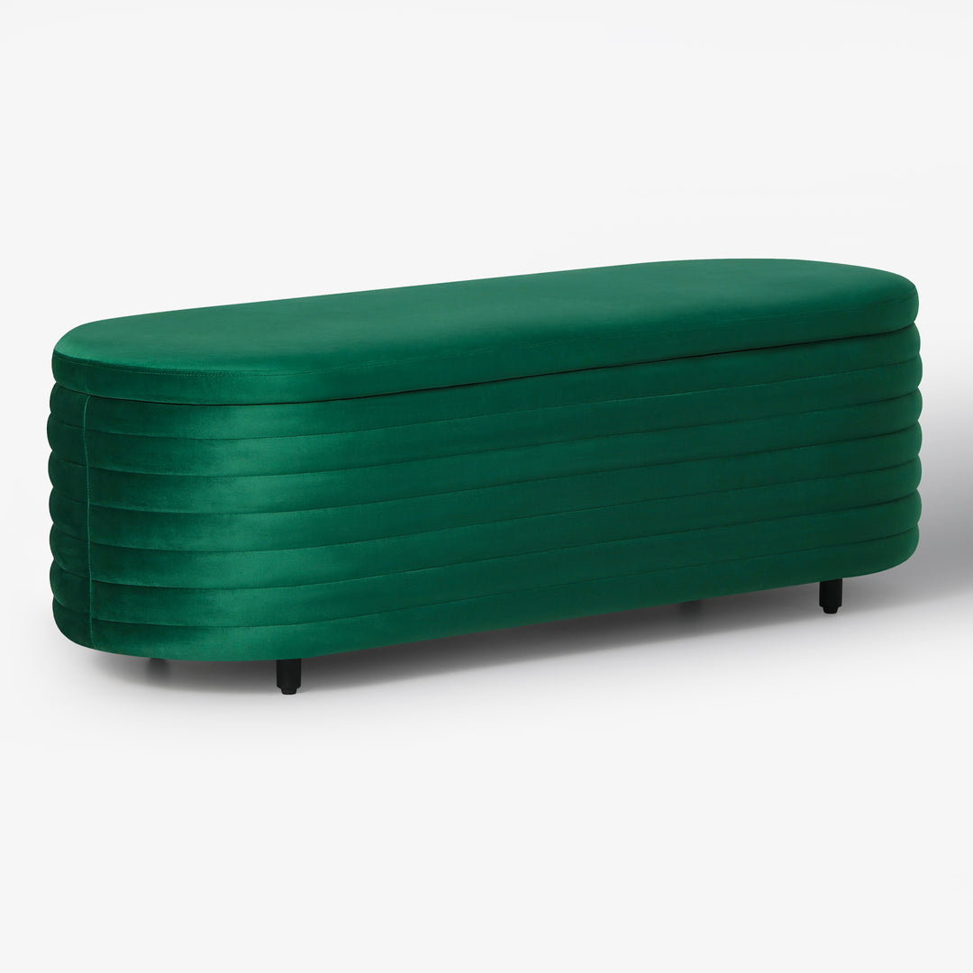 Phoebe 54" Wide Mid-Century Modern Upholstered Velvet Tufted Oval Storage Ottoman Bench