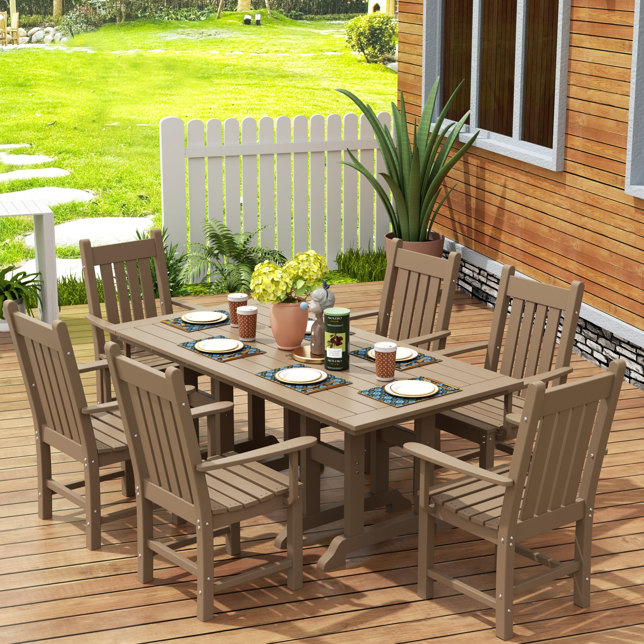 Malibu 7 Piece Outdoor Patio Dining Set Outdoor Table and Armchair Set