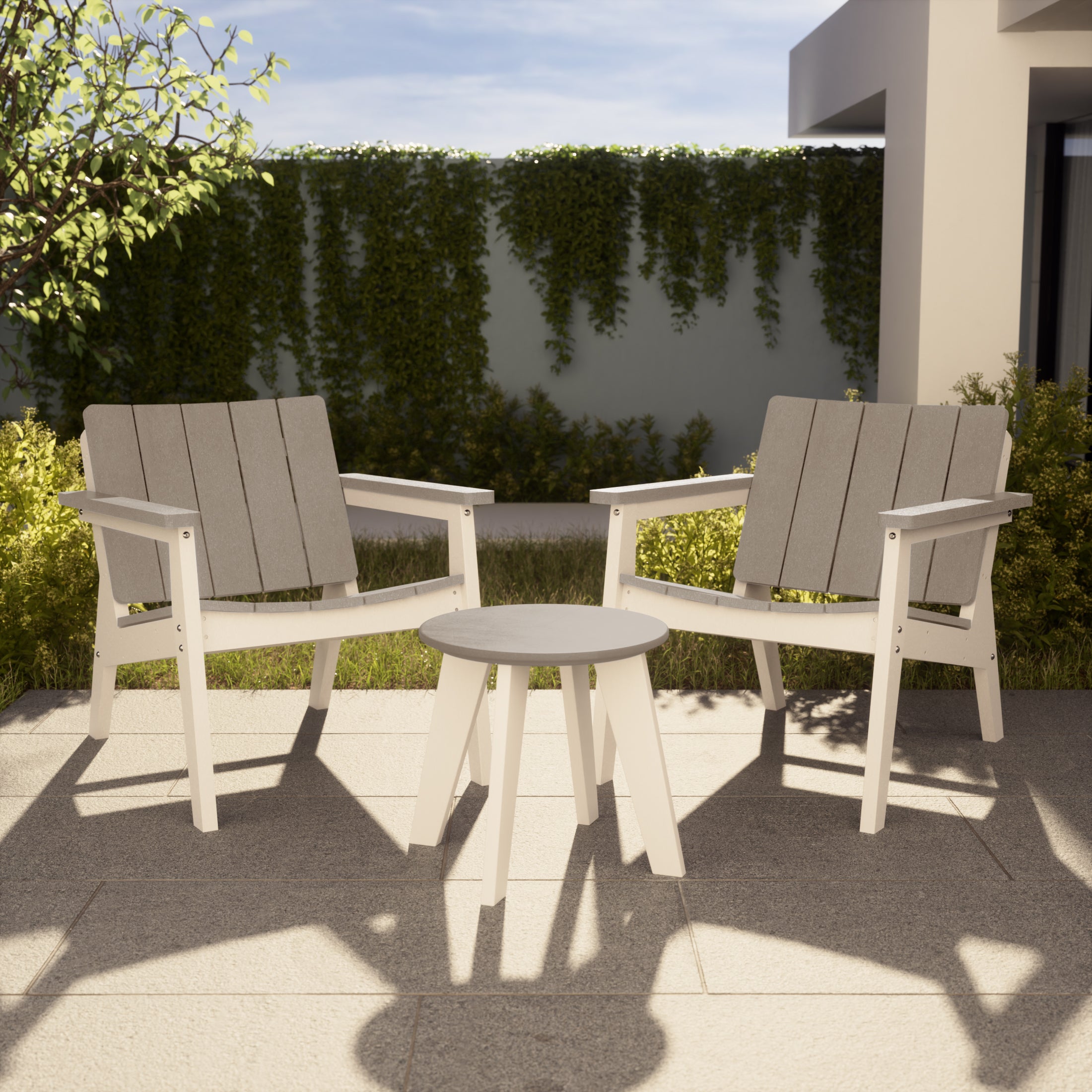 Pacifica 3-Piece Outdoor HDPE Conversation Set with Deep Seating Chairs and Round Side Table
