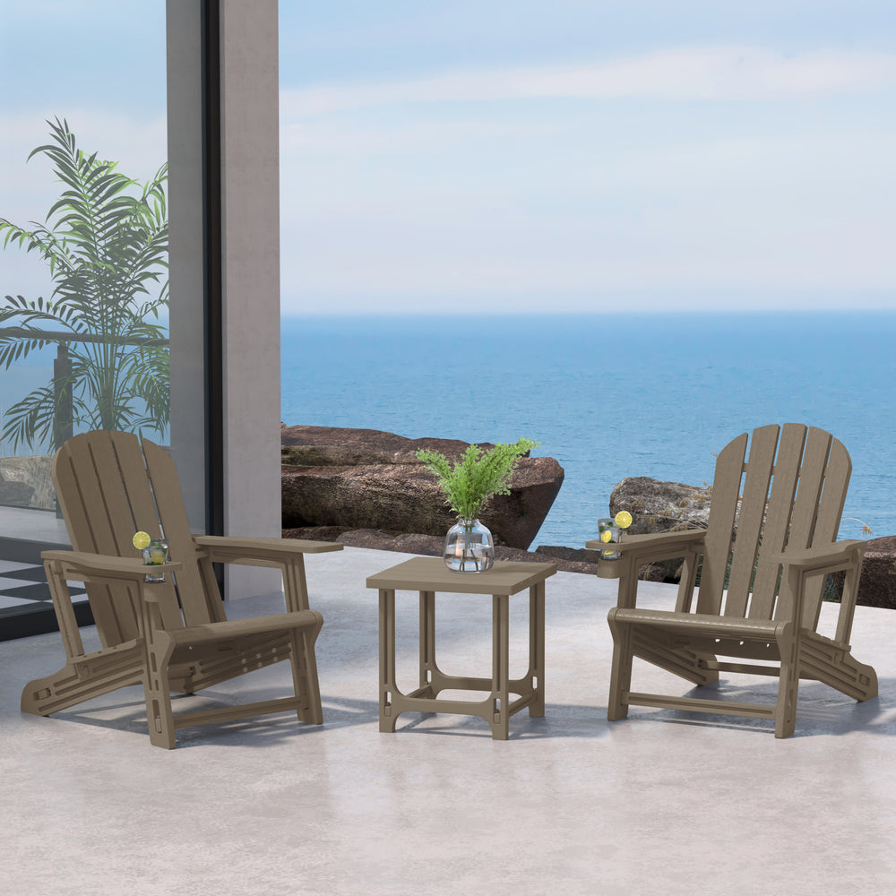 Azura 3-Piece HDPE Plastic Adirondack Patio Chairs With 18" Square Side Table Set