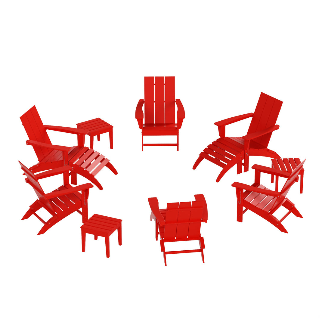 Ashore 12-Piece Modern Poly Folding Adirondack Chair with Ottoman and Side Table