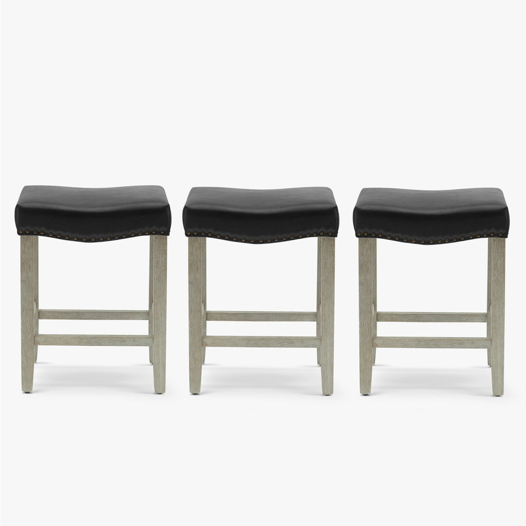 Lenox 24" Upholstered Saddle Seat Antique Gray Counter Stool (Set of 3)