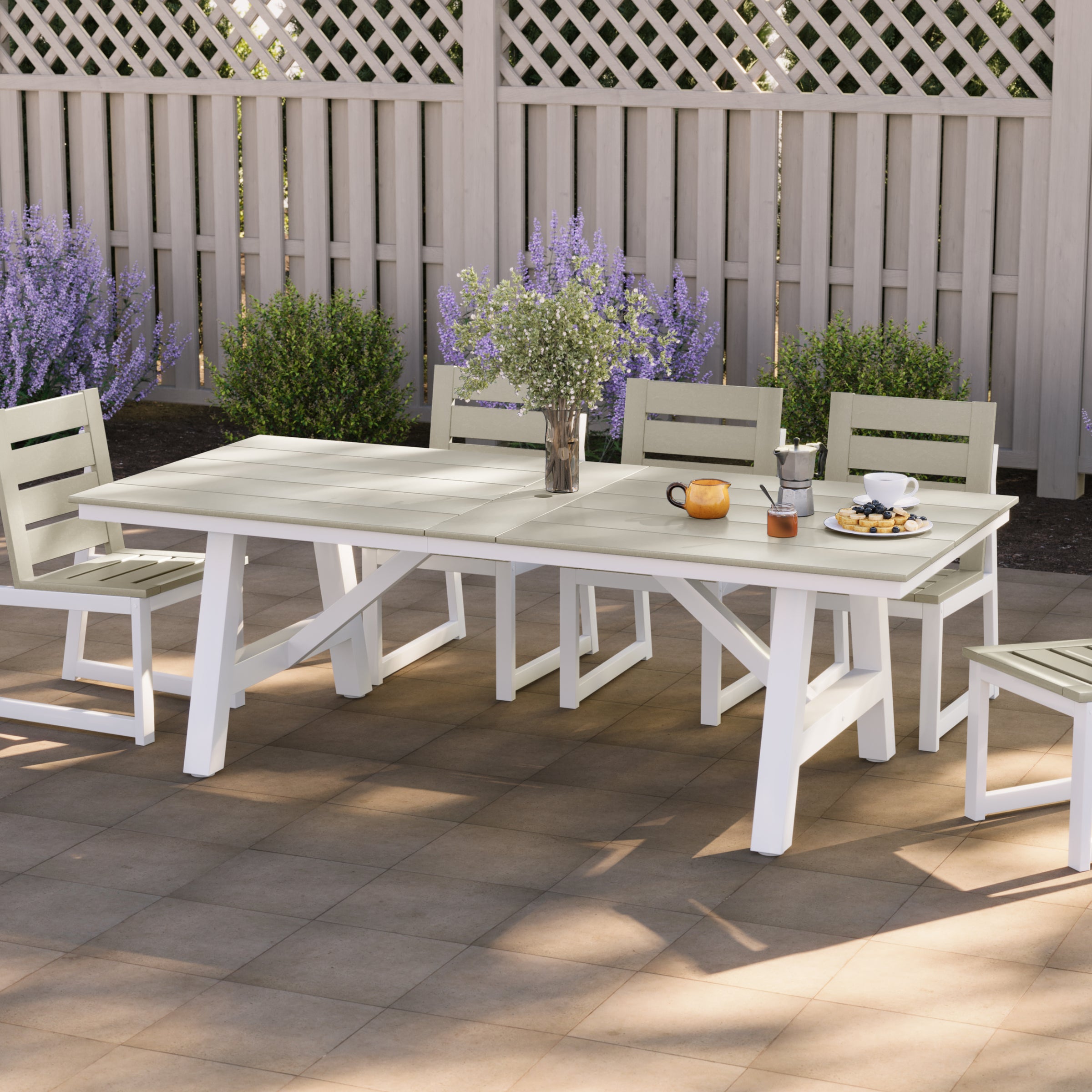 Cape May 90" HDPE Rectangle Outdoor Patio Dining Table With Umbrella Hole and Metal Frame