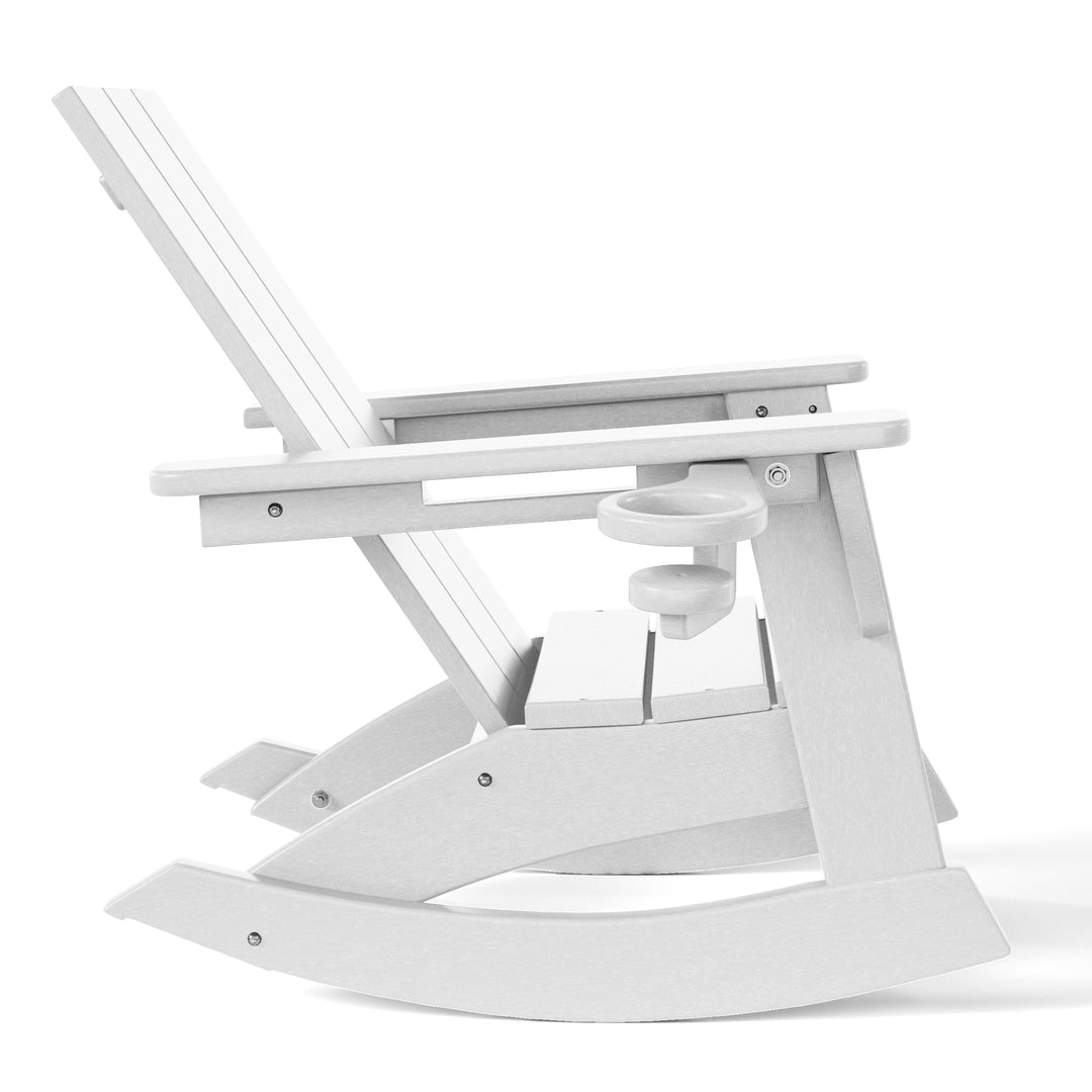 Ashore 3-Piece Kids Modern Rocking Chair With Cup Holder and Square Side Table Set