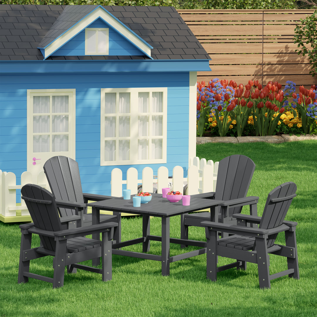 Malibu Kids 5-Piece HDPE Outdoor Square Patio Dining Table and Chairs Set