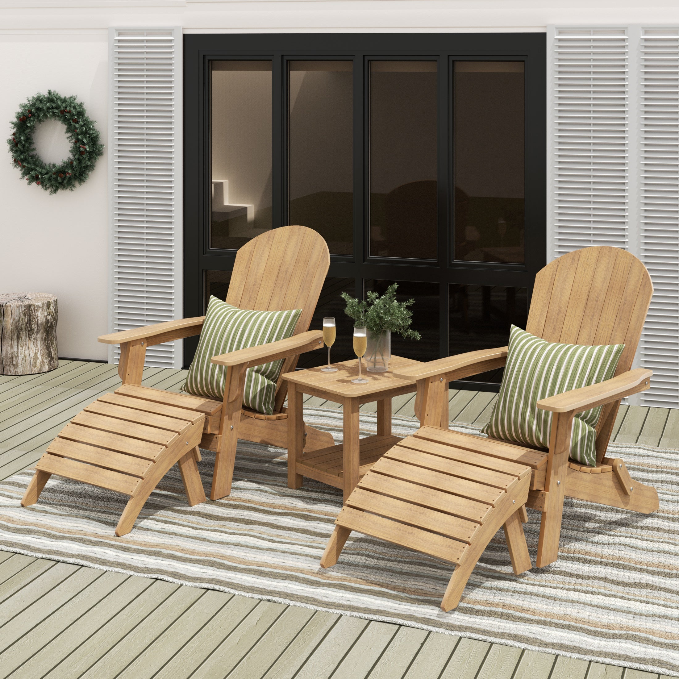 Tuscany 5-Piece Outdoor Folding Adirondack Seashell Chair With Folding Ottoman And Side Table