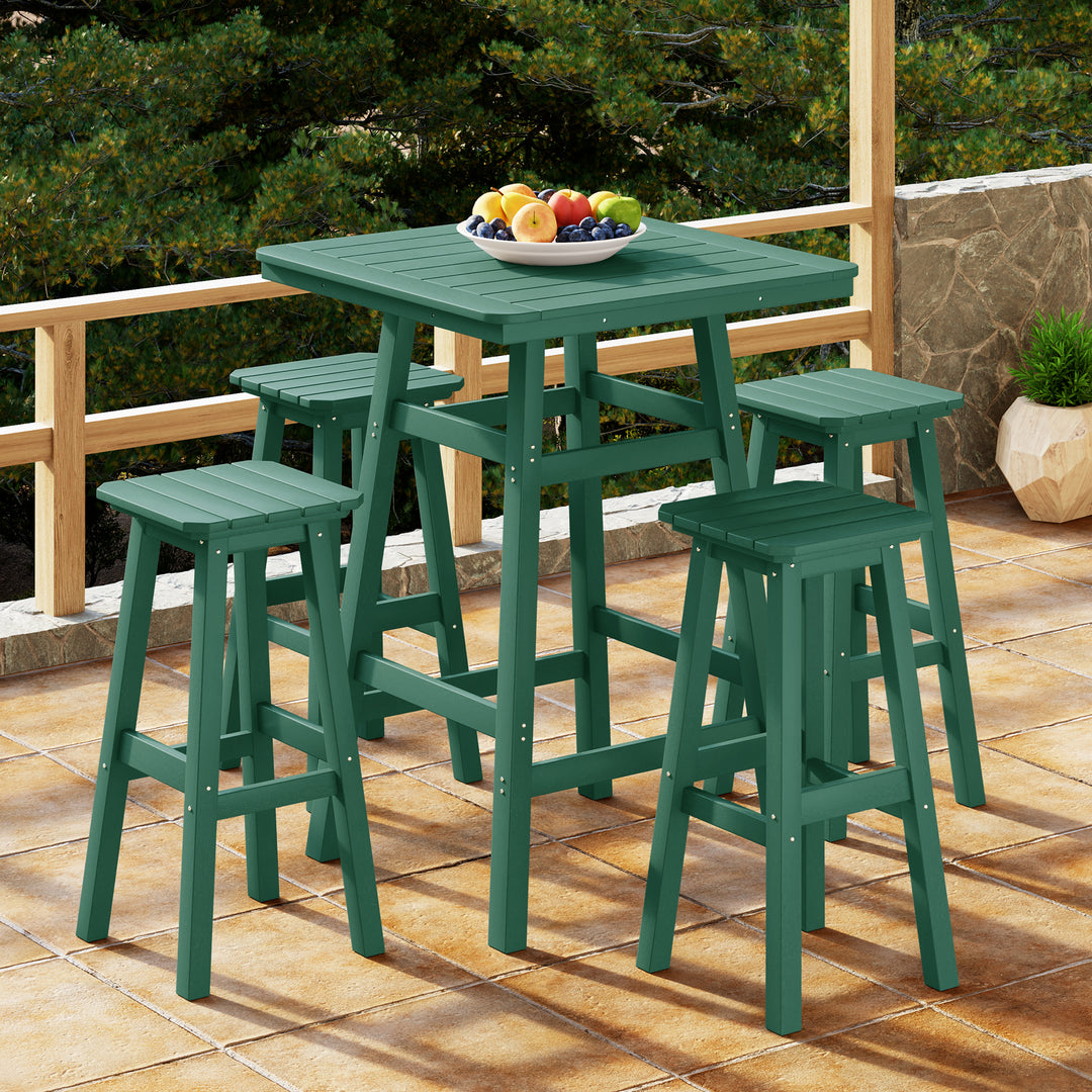 Malibu 5-Piece HDPE Outdoor Patio Dining Bar Bistro Table Set with Bar Stools