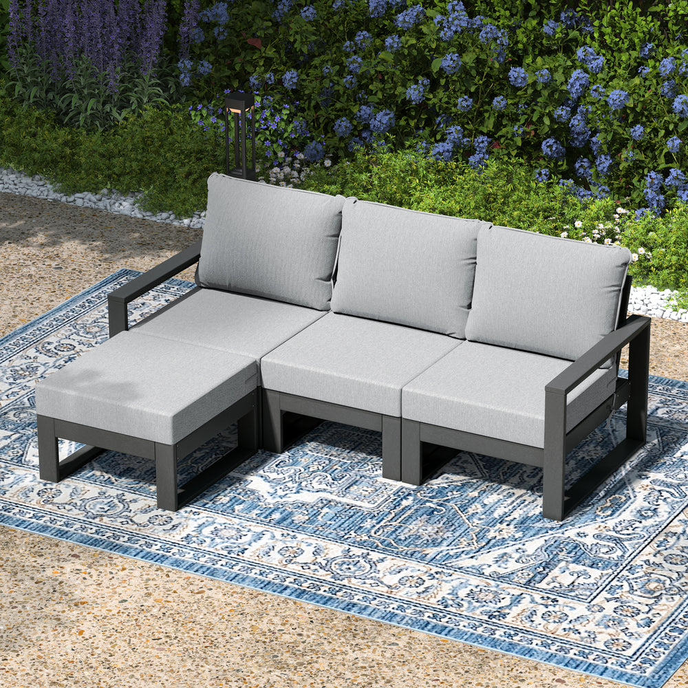 Montara 4-Piece Outdoor HDPE All-Weather Modern Deep Seating Patio Sofa Sectional Set with Waterproof Cushions