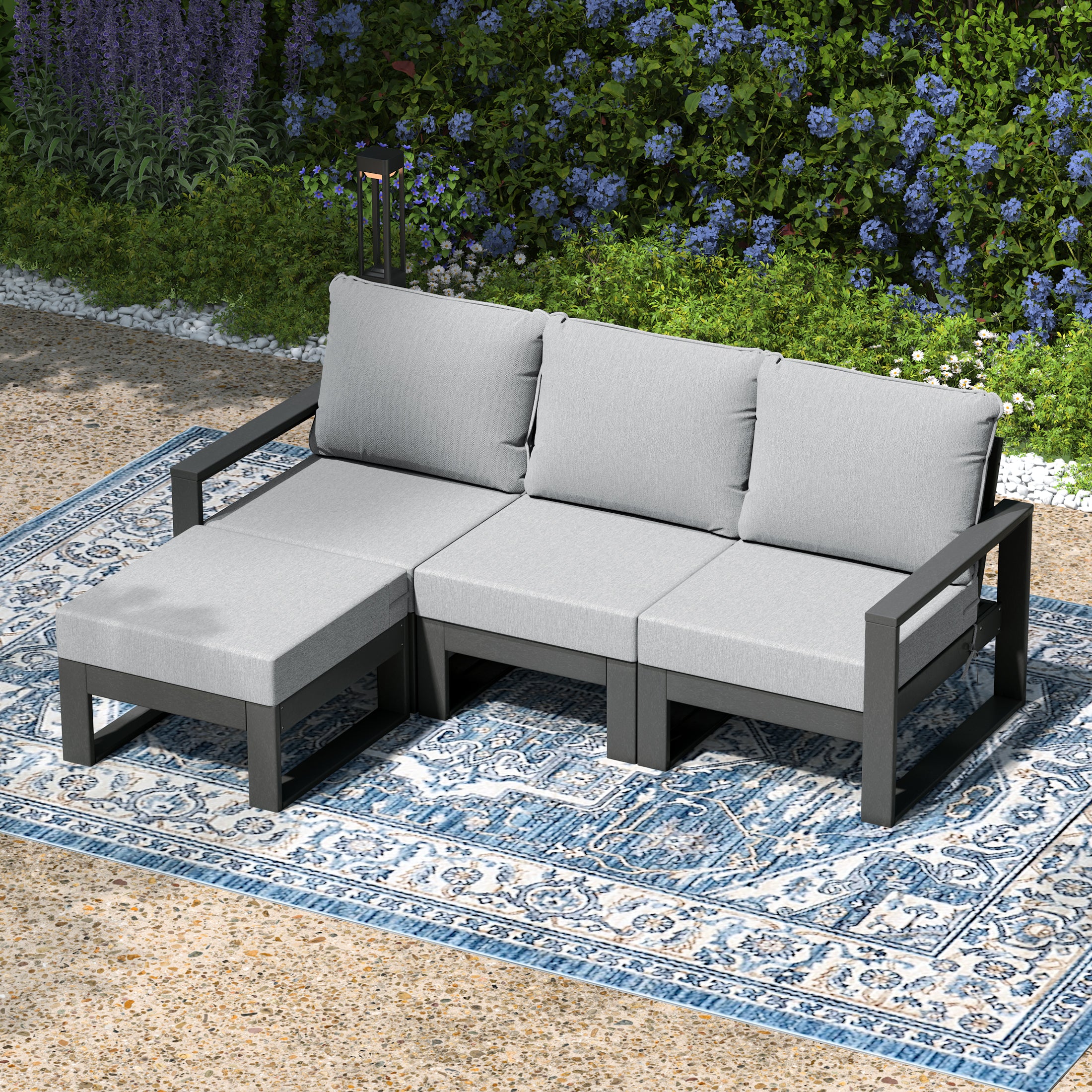 Montara 4-Piece Outdoor HDPE All-Weather Modern Deep Seating Patio Sofa Sectional Set with Waterproof Cushions