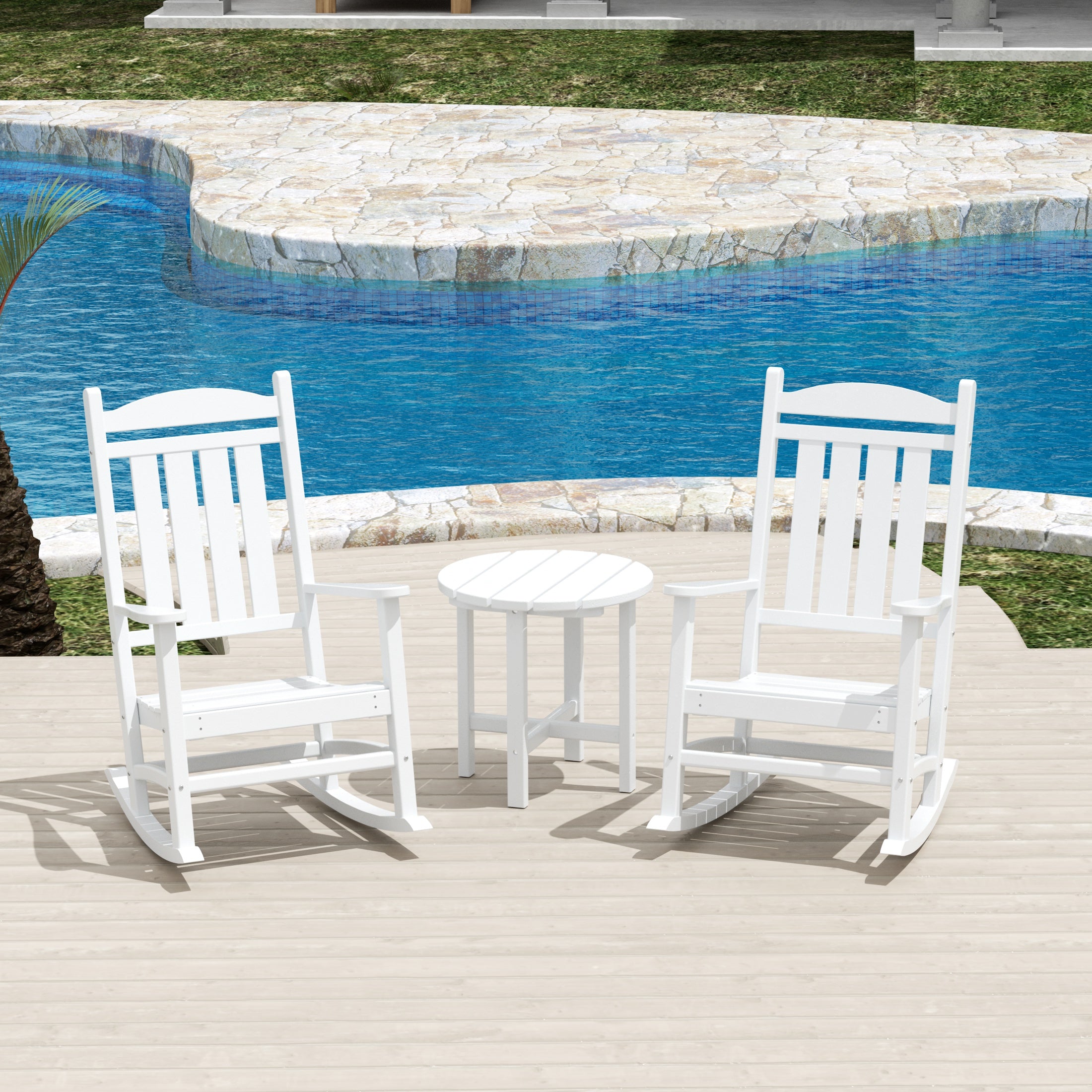 Malibu 3-Piece set Outdoor / Patio rocking chairs with a side table ( 2 seater )