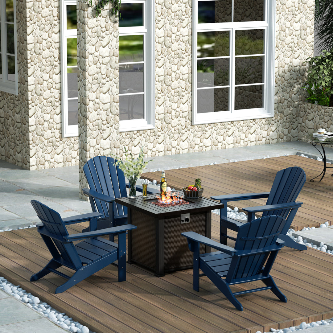 Dylan Outdoor Patio Adirondack Chair With Square Fire Pit Table Sets