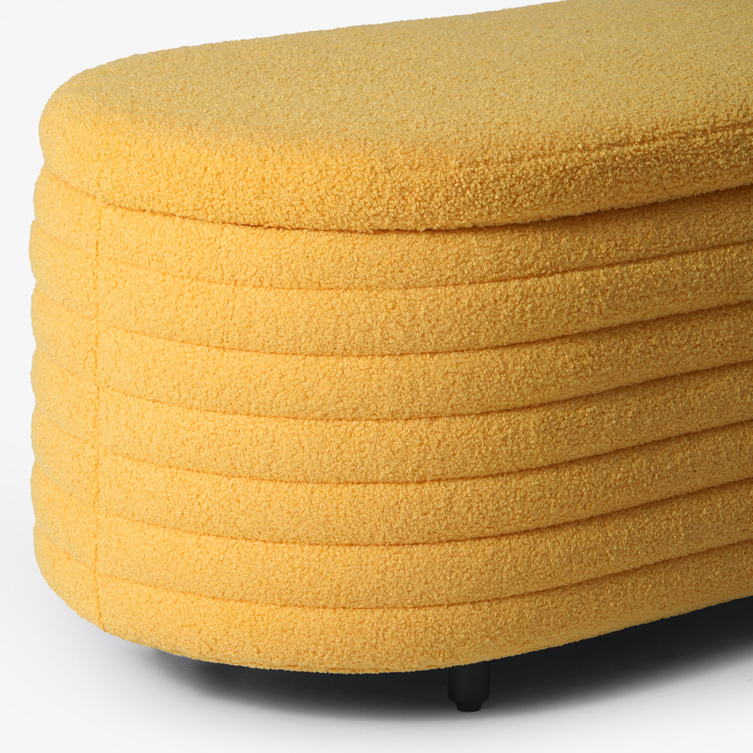 Alexandria 54" Wide Mid-Century Modern Upholstered Teddy Sherpa Tufted Oval Storage Ottoman Bench